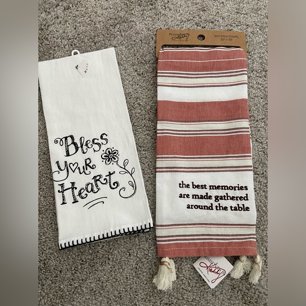 2 new unused kitchen towels tea decorative detailed  Read